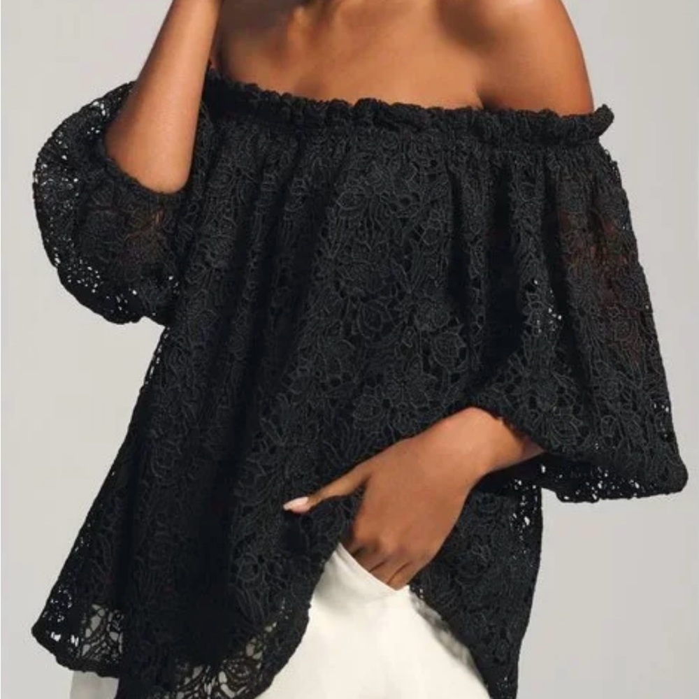 Maeve Lace Off The Shoulder Top in Black Size Small New